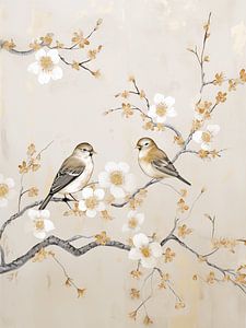 Oiseaux sur la branche fleurie
