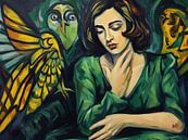 Portret van een vrouw met een demon - Geïnspireerd op Duits expressionisme van Frank Daske | Foto & Design thumbnail