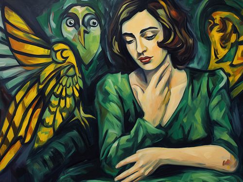 Portret van een vrouw met een demon - Geïnspireerd op Duits expressionisme