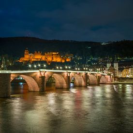 Heidelberg - Alte Brücke, Schloss und Altstadt bei Nacht von t.ART