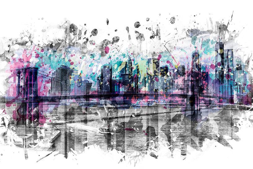Modern Art NEW YORK CITY Skyline | Spatten  van Melanie Viola