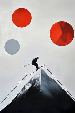 Skiërs op een besneeuwde berg van Poster Art Shop