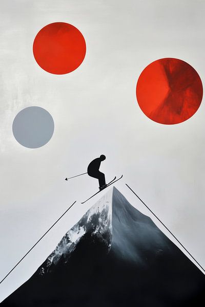 Skiers on a snow-covered mountain by Poster Art Shop