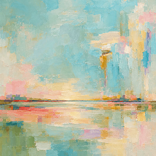 Paysage scandinave abstrait de style impressionniste avec reflet sur l'eau