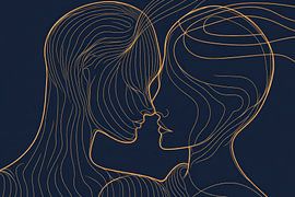 L'étreinte des âmes - Art linéaire minimaliste sur Poster Art Shop