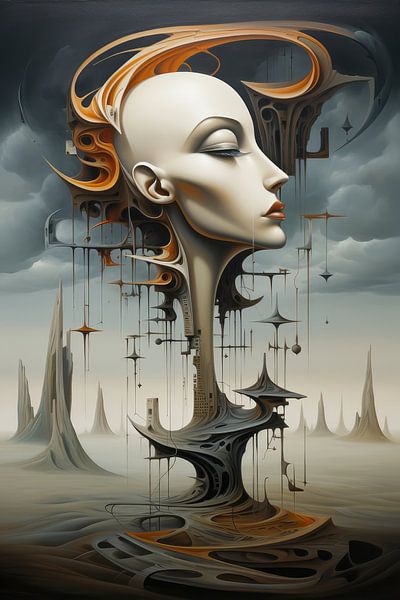 Digitaal creëerde bizarre surrealistisch wereld met vrouw en landschap van Art Bizarre