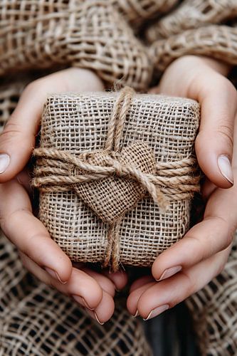 Rustiek ingepakt cadeau met hartaccent