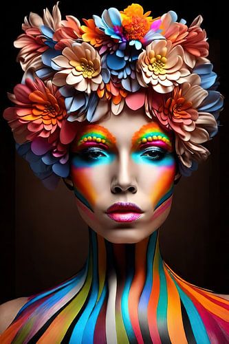 Woman with bright make-up and flowers crown