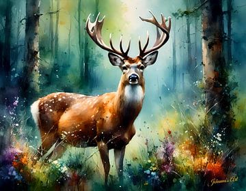 Wildlife in Watercolor - Deer 3 by Johanna's Art