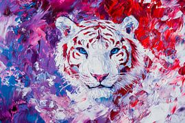 Besneeuwde tijger in een kleurrijke achtergrond van Poster Art Shop