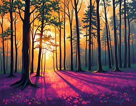 Erwachen des sonnenverwöhnten Waldes