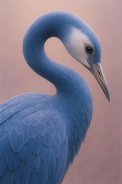 Hemelse Elegantie – Minimalistisch Portret van een Blauwe Kraanvogel van But First Framing