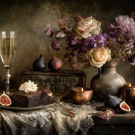 Gâteau au chocolat et figues - Nature morte élégante et mystérieuse sur Joriali photographie et peintures