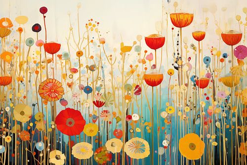 Klaprozen in de stijl van Gustav Klimt