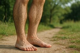 Menschliche Beine und Füße auf unbefestigtem Weg