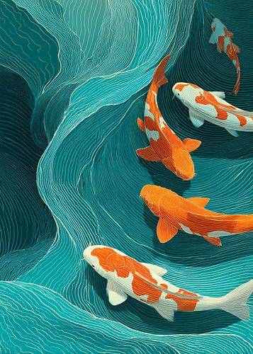 Danse des koïs dans le fleuve turquoise