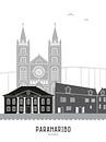 Skyline illustratie stad Paramaribo, Suriname in zwart-wit-grijs van Mevrouw Emmer thumbnail