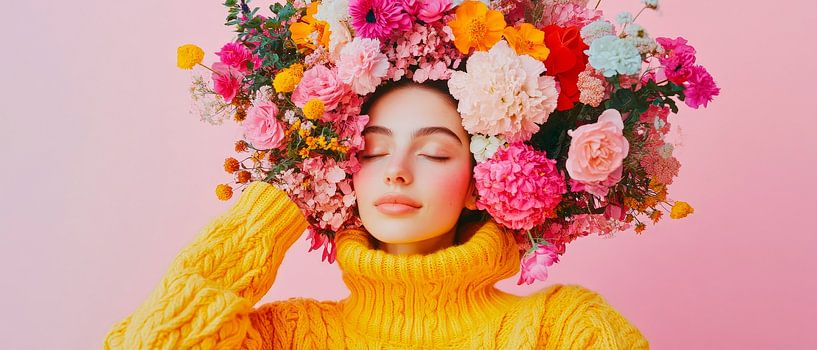 Blumenkranzfrau mit Pullover von Poster Art Shop