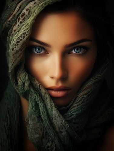Dame met groene hoofddoek