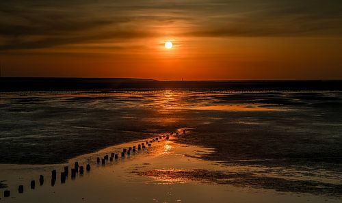 Sunset on the Wadden Sea near Eemshaven