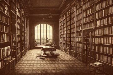 Oude foto van een bibliotheek met boeken van Animaflora PicsStock