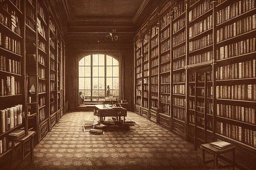 Oude foto van een bibliotheek met boeken