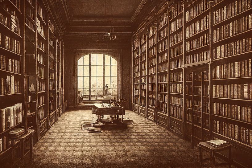 Ancienne image d'une bibliothèque avec des livres par Animaflora PicsStock