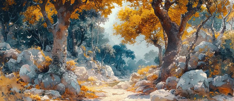 Boslandschap Herfst | Enchanted Forest Whispers van Kunst Kriebels