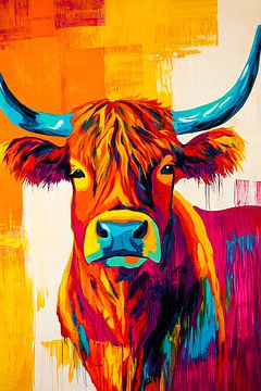 Kleurrijk schilderij van Schotse hooglander van Art & Soul Creations