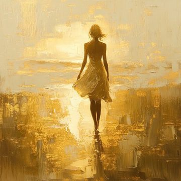Golden Solitude van Abstract Schilderij