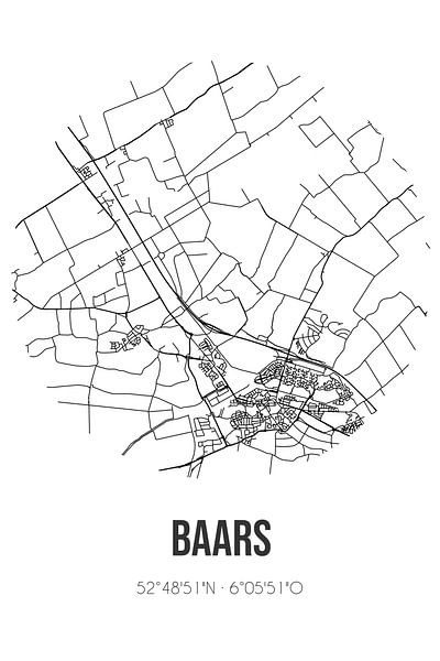 Baars (Overijssel) | Karte | Schwarz und Weiß von Ortsdrucke