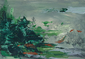 Misty Forest - paysage abstrait vert avec du cuivre