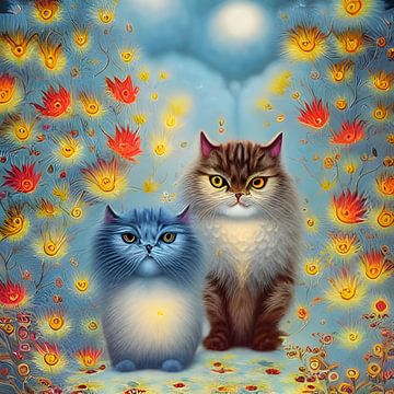 Two Paws Think Alike - Cat Couple in Autumn