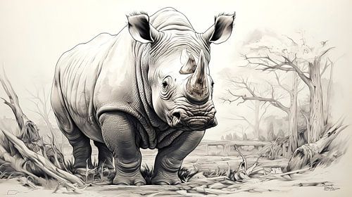 pentekening van een neushoorn