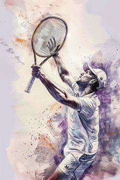 Tekening, aquarel, sport, tennis -2 van Peter Pen Tekeningen en Aquarel schilderijen