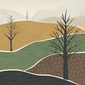 Trois arbres en automne dans un paysage minimaliste sur Tanja Udelhofen