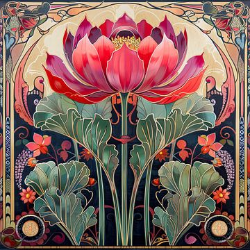 Kleurrijke bloem illustratie in Jugendstil stijl van Vlindertuin-Art
