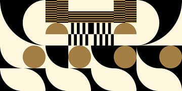 Abstracte retro geometrische kunst in goud, zwart en gebroken wit nr. 10 van Dina Dankers