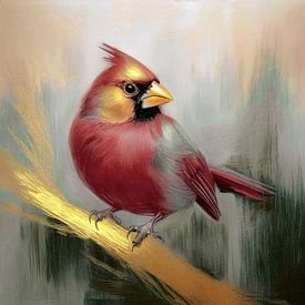 Vogel auf goldenem Zweig, Kleiner roter Kardinal von Studio Pieternel
