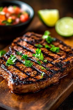 Juicy steak with lime and salsa by Poster Art Shop