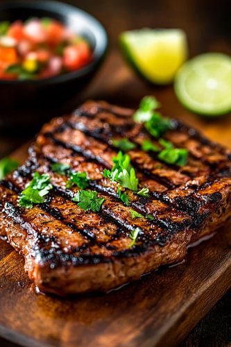 Sappige steak met limoen en salsa