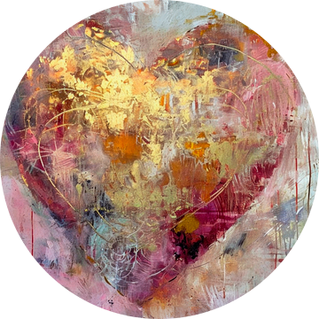 hart, Abstract, roze en goud van Joriali Abstract