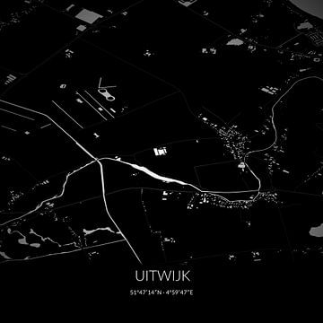 Black-and-white map of Uitwijk, North Brabant. by Rezona