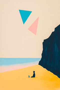 Dog and soft toy on the beach - Abstract by Poster Art Shop