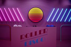 Retro roller disco under neon lights