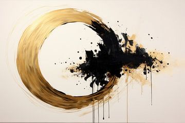 Abstracte explosie in goud en zwart van Digitale Schilderijen