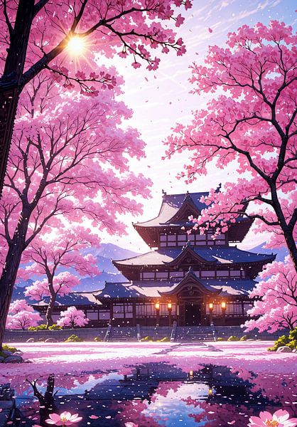Château japonais au printemps, saison des cerisiers en fleurs Sakura Japon par Ruzerin