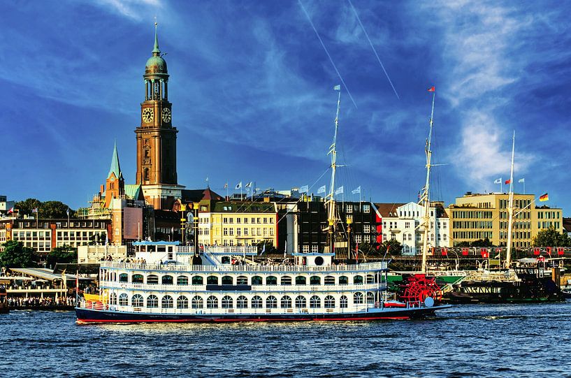Bateau à aubes sur l'Elbe dans le port de Hambourg par Dieter Walther