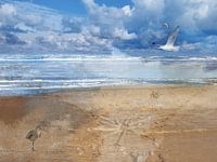 Noordzee-strand met typisch Nederlands wit blauw