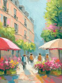 Sfeervolle Bloemenmarkt in een Parijs in dromerige tinten